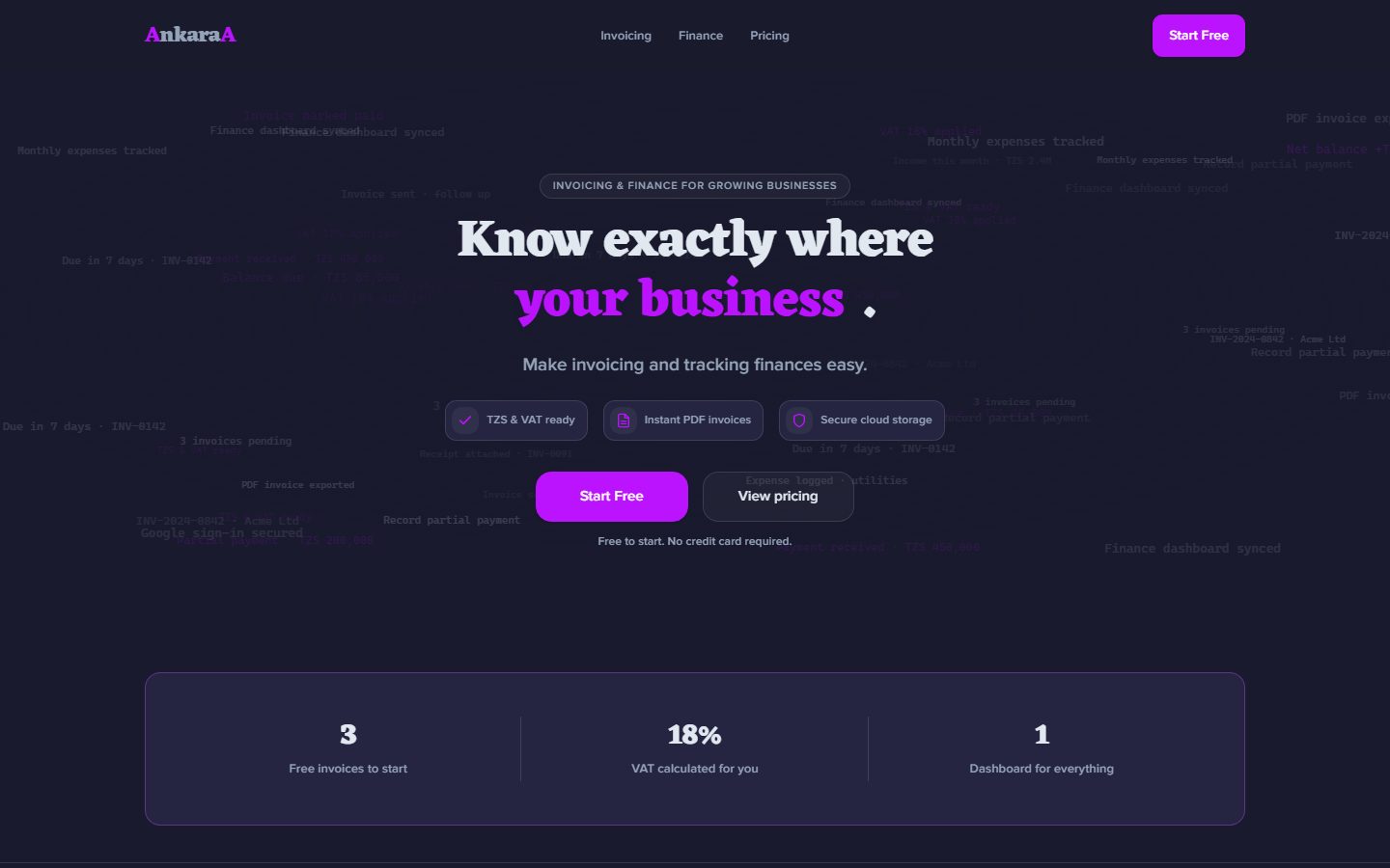 Preview of the AnkaraA invoice and finance tool